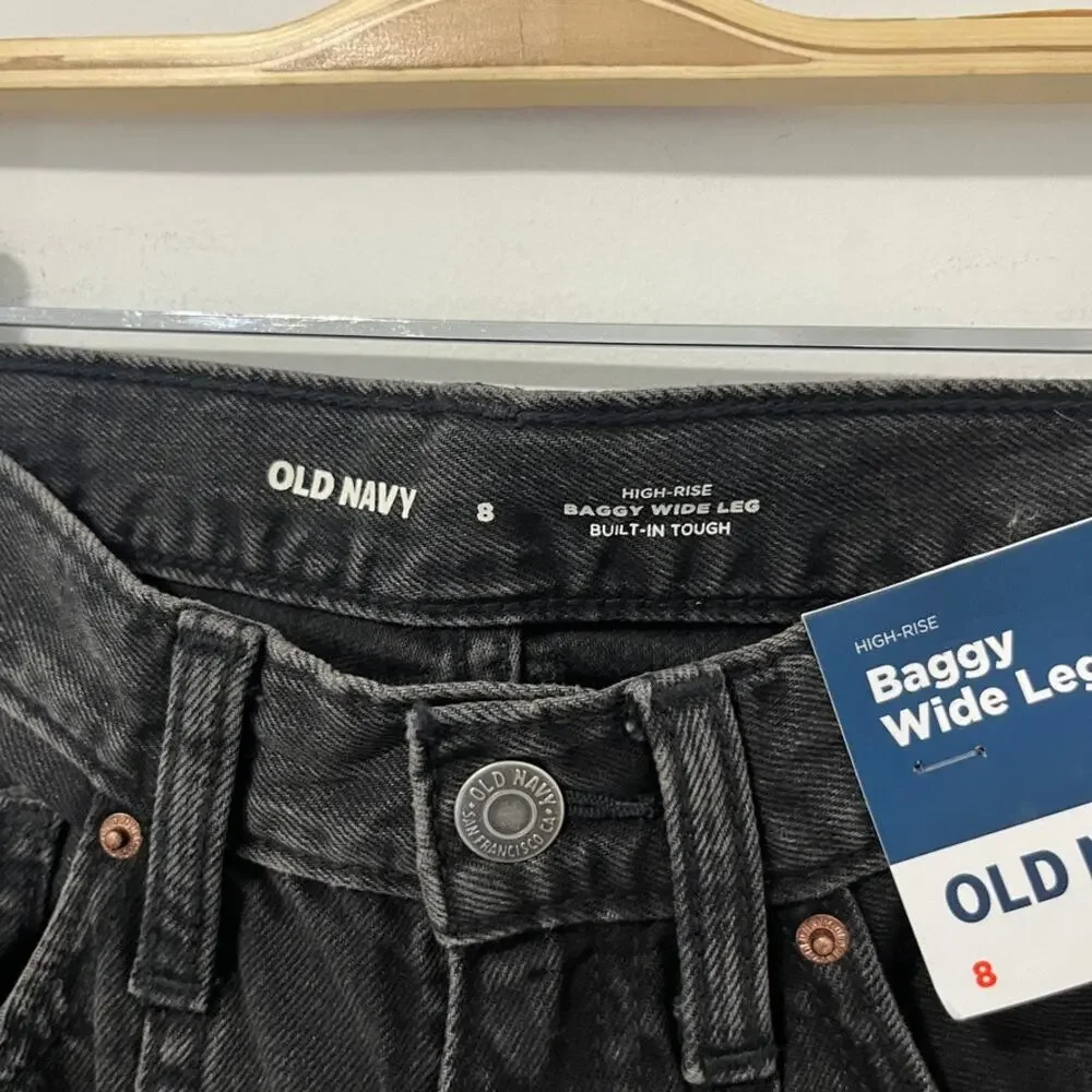 NEW Old Navy Girl's Black Baggy Wide Leg Jeans Size 8